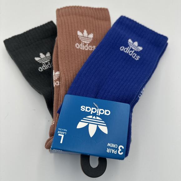 Adidas Crew Socks 3 Pair Pack Size Large Fits Shoe Size Womens 10-13 Mens 8-12 - Picture 1 of 6